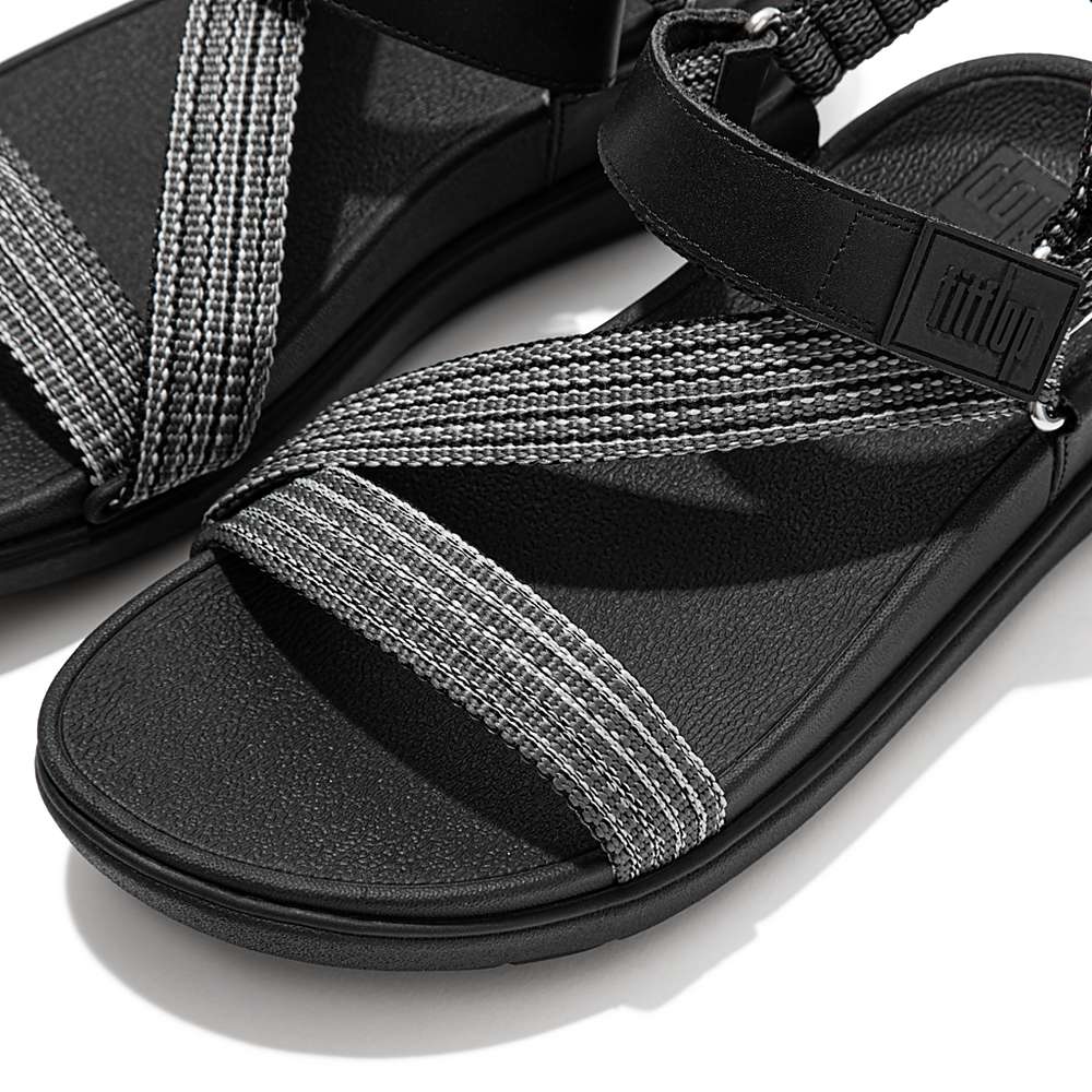 Women's Fitflop LOOSH Webbing Z-Strap Sandals Black | Ireland-67834