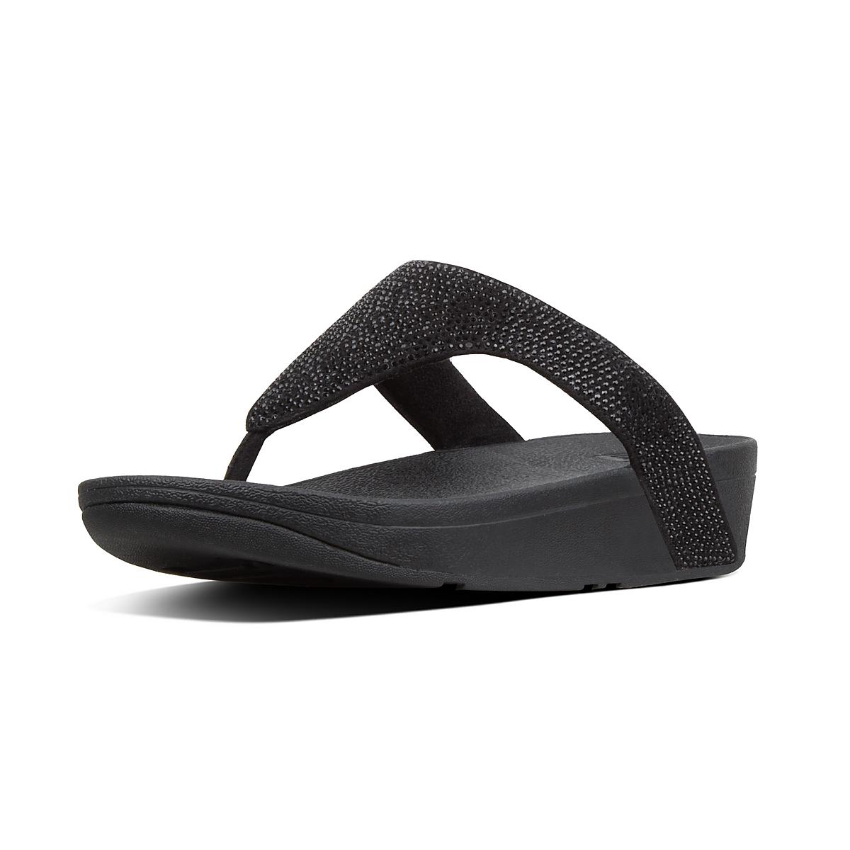 Women's Fitflop LOTTIE Shimmercrystal Toe-Post Sandals Black | Ireland-20891