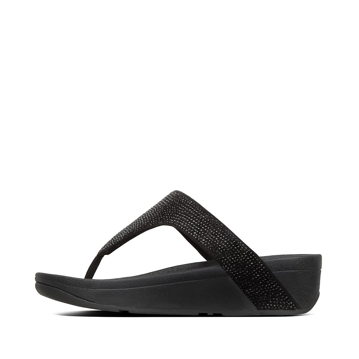 Women\'s Fitflop LOTTIE Shimmercrystal Toe-Post Sandals Black | Ireland-20891