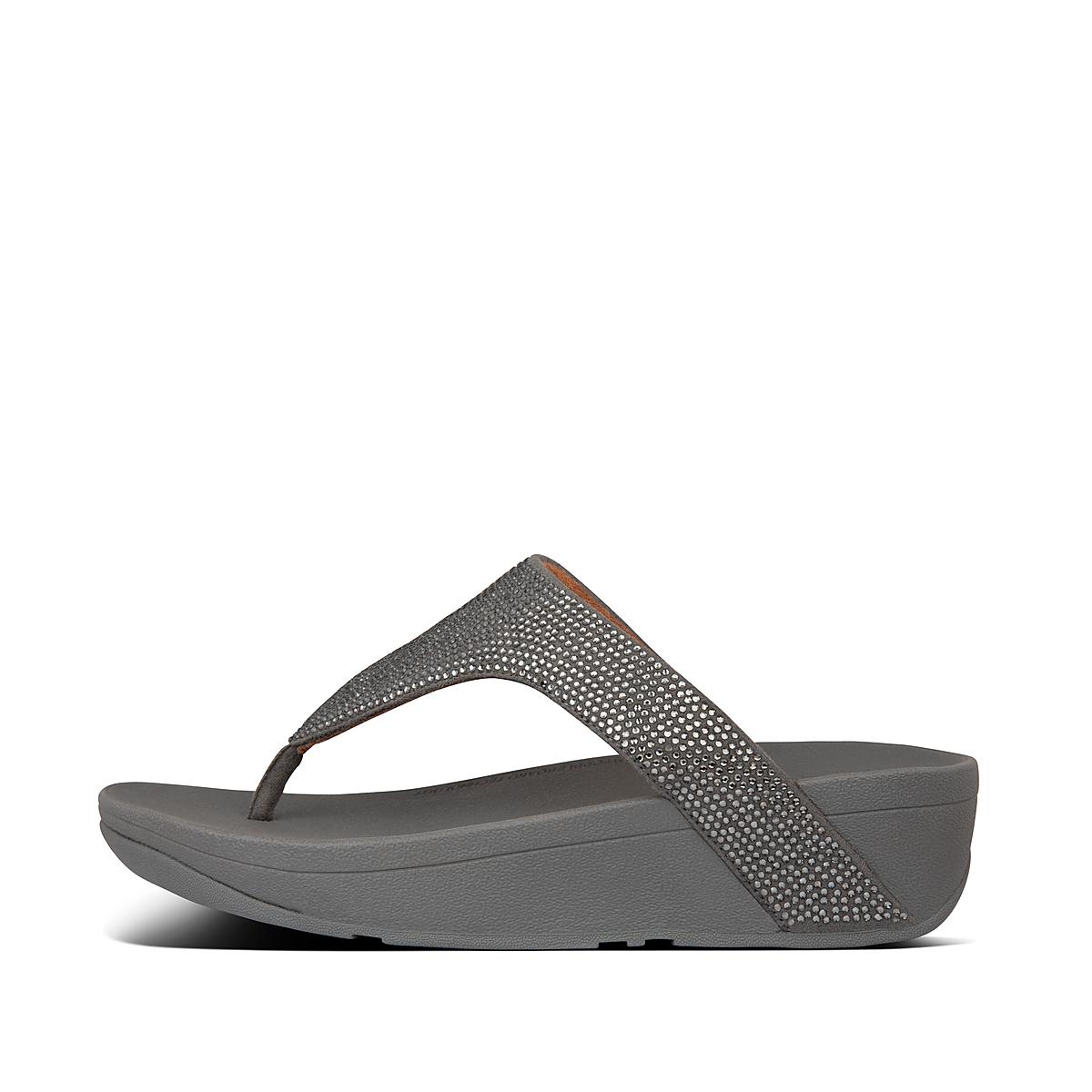 Women\'s Fitflop LOTTIE Shimmercrystal Toe-Post Sandals Grey | Ireland-38724