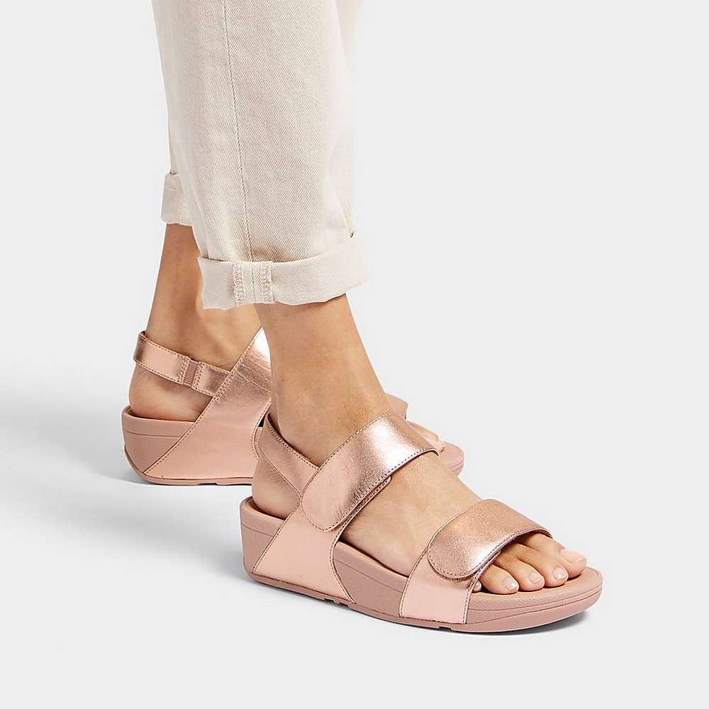 Women's Fitflop LULU Adjustable Leather Sandals Rose Gold | Ireland-04762