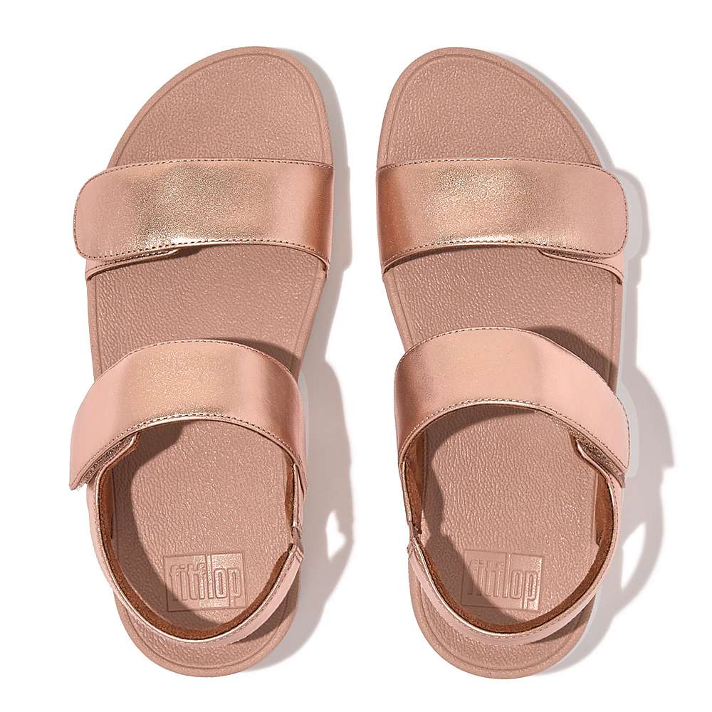 Women's Fitflop LULU Adjustable Leather Sandals Rose Gold | Ireland-04762