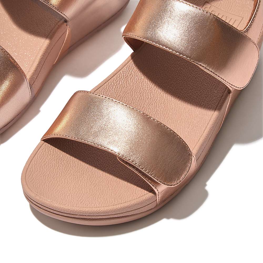 Women's Fitflop LULU Adjustable Leather Sandals Rose Gold | Ireland-04762