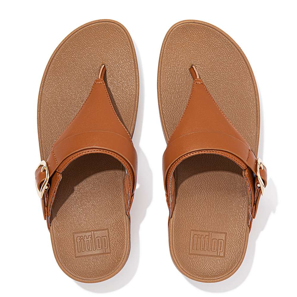 Women's Fitflop LULU Adjustable Leather Toe-Posts Sandals Light Brown | Ireland-18407