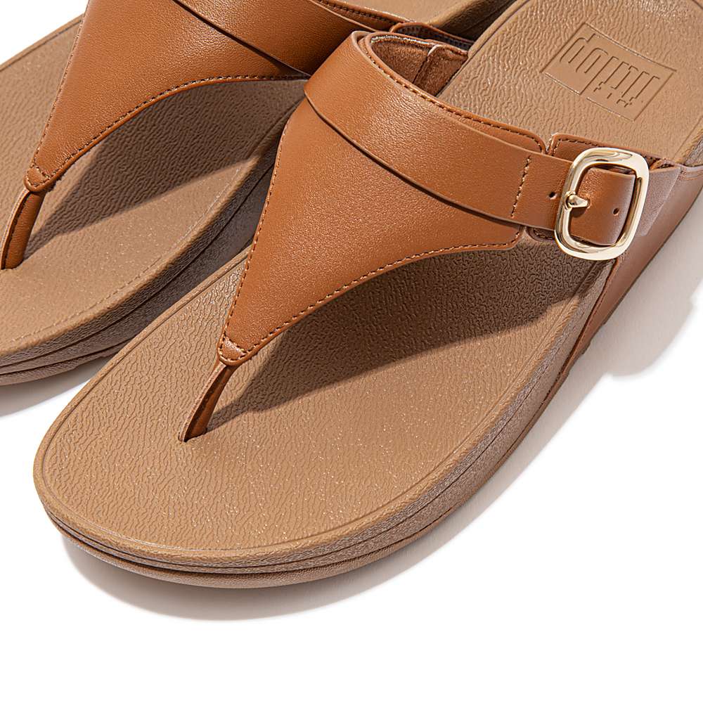 Women's Fitflop LULU Adjustable Leather Toe-Posts Sandals Light Brown | Ireland-18407