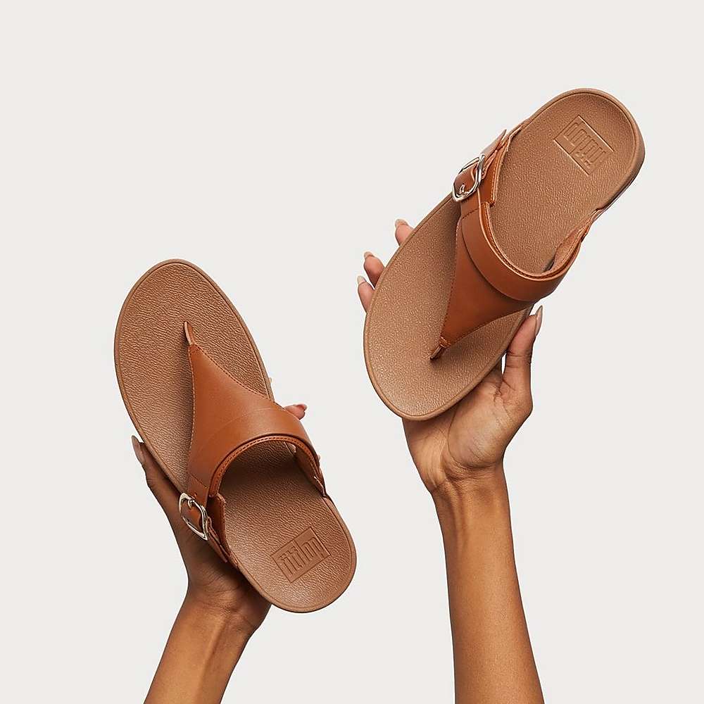 Women's Fitflop LULU Adjustable Leather Toe-Posts Sandals Light Brown | Ireland-18407