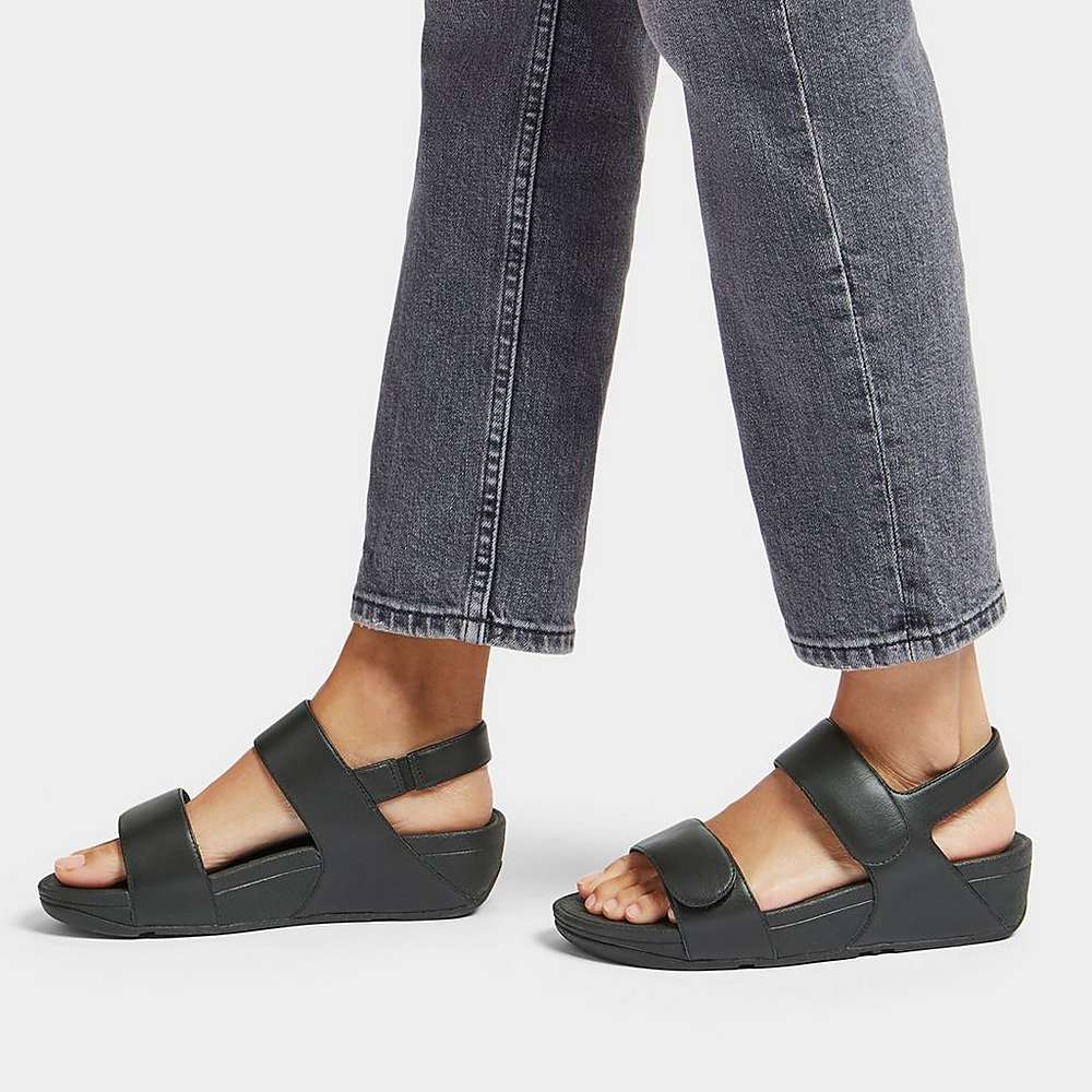 Women's Fitflop LULU Adjustable Leather Sandals Black | Ireland-29645