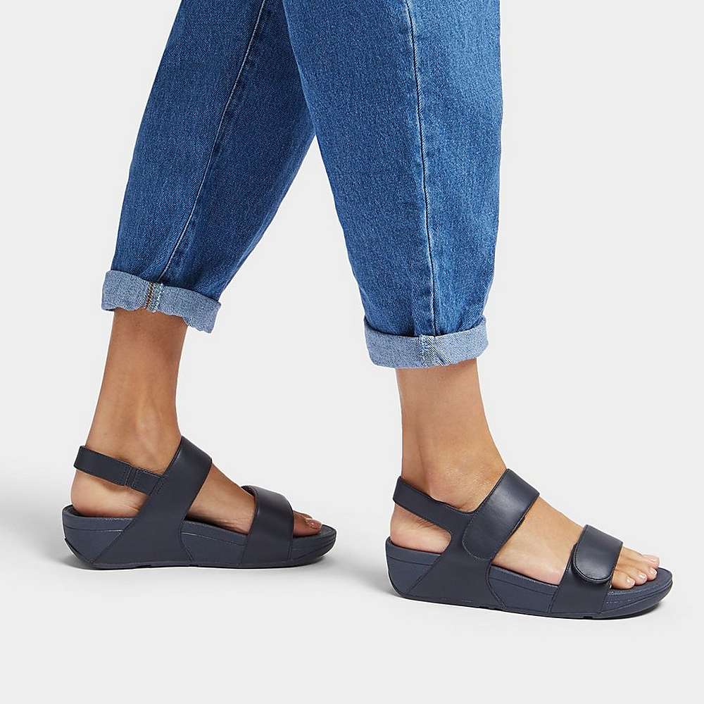 Women's Fitflop LULU Adjustable Leather Sandals Navy | Ireland-53624