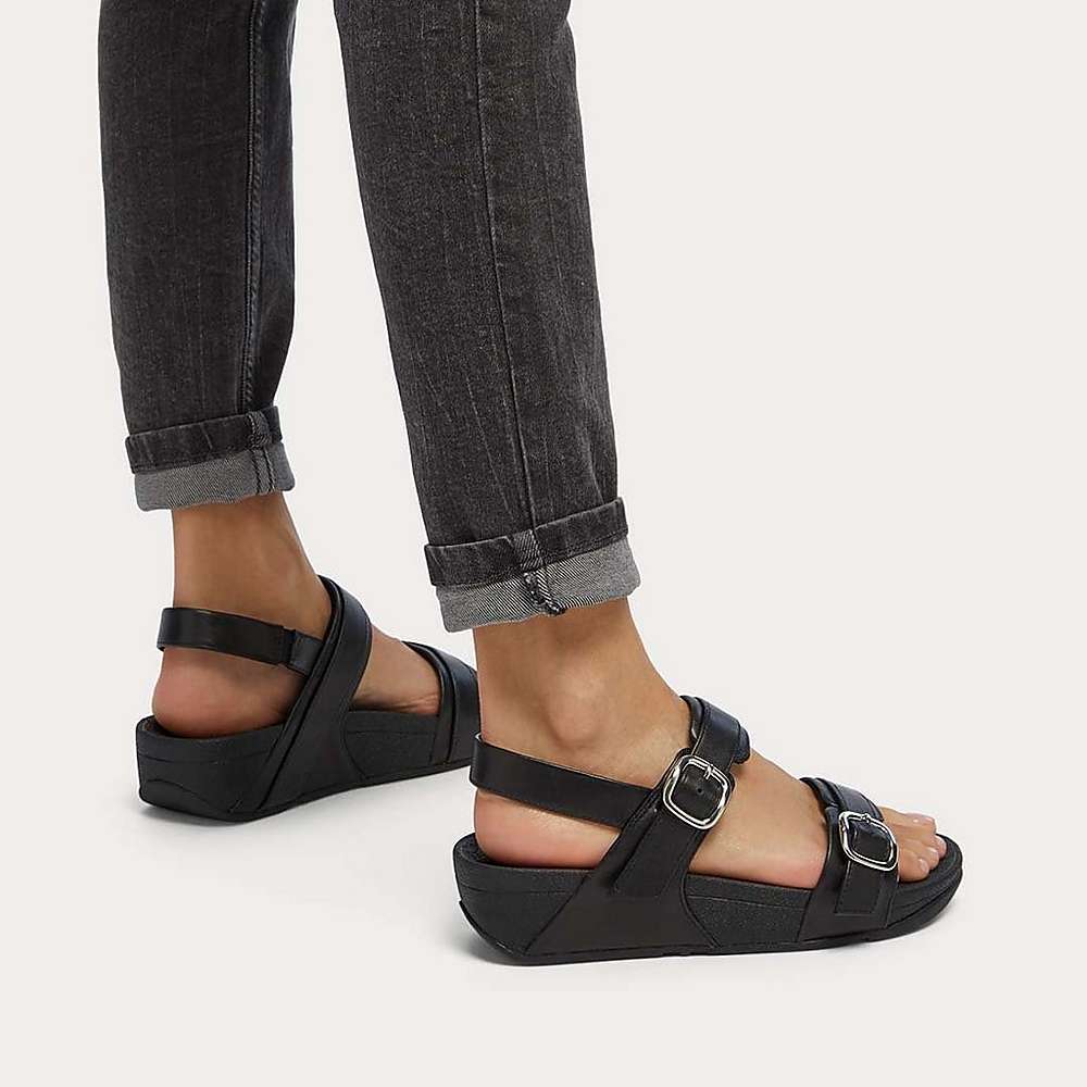 Women's Fitflop LULU Adjustable Leather Sandals Black | Ireland-67309