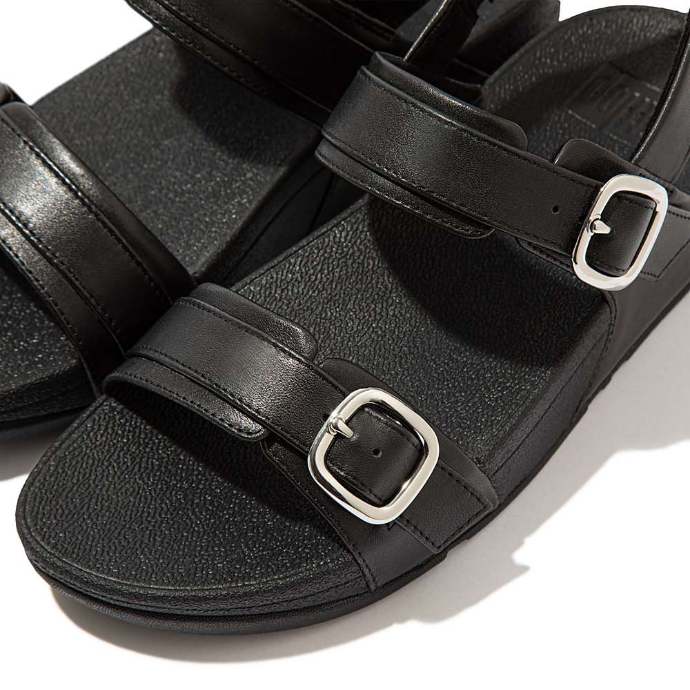 Women's Fitflop LULU Adjustable Leather Sandals Black | Ireland-67309