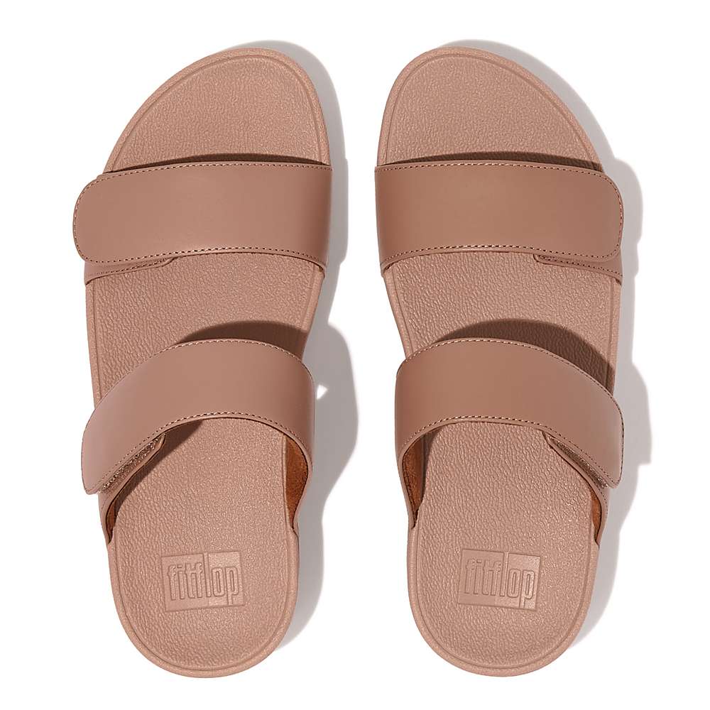 Women's Fitflop LULU Adjustable Leather Slides Sandals Beige | Ireland-70532