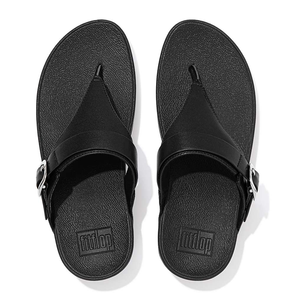 Women's Fitflop LULU Adjustable Leather Toe-Posts Sandals Black | Ireland-90754