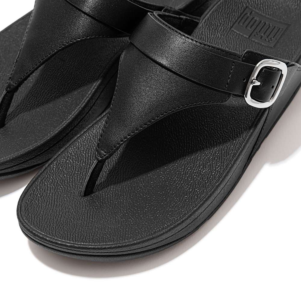 Women's Fitflop LULU Adjustable Leather Toe-Posts Sandals Black | Ireland-90754