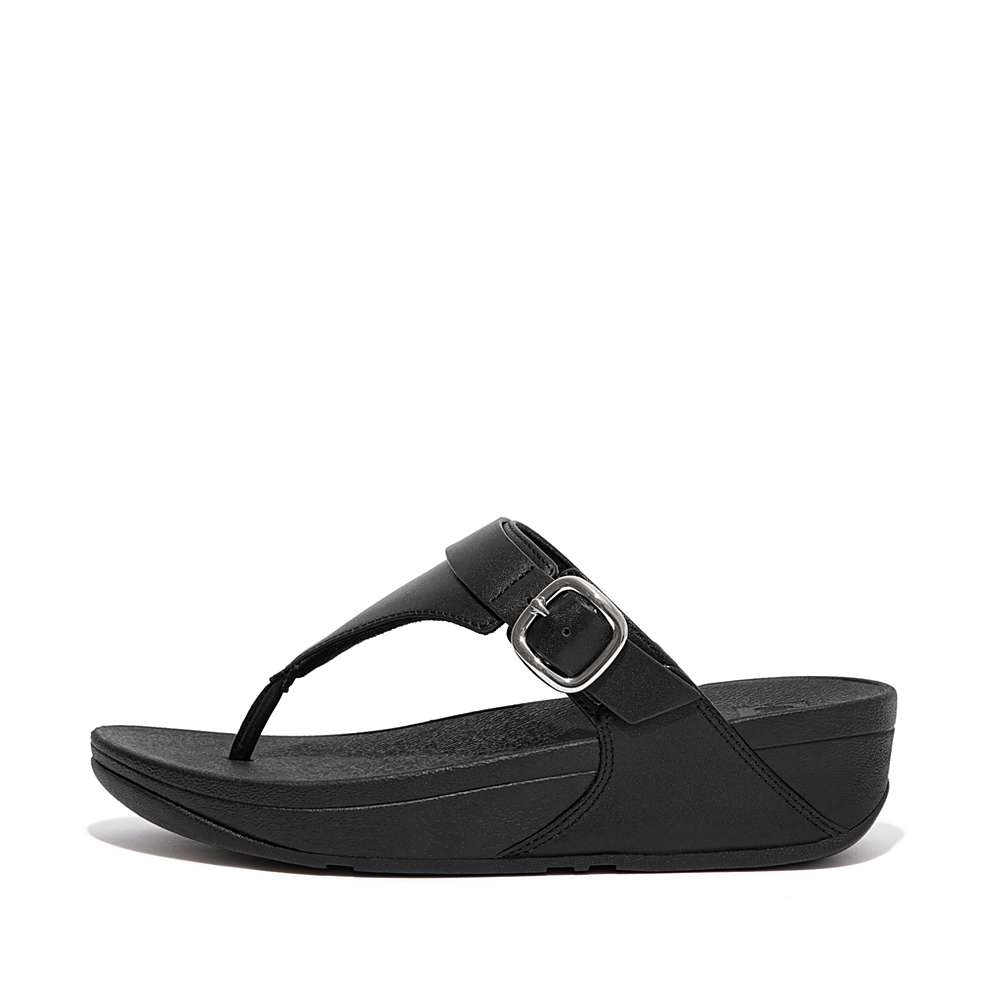 Women\'s Fitflop LULU Adjustable Leather Toe-Posts Sandals Black | Ireland-90754