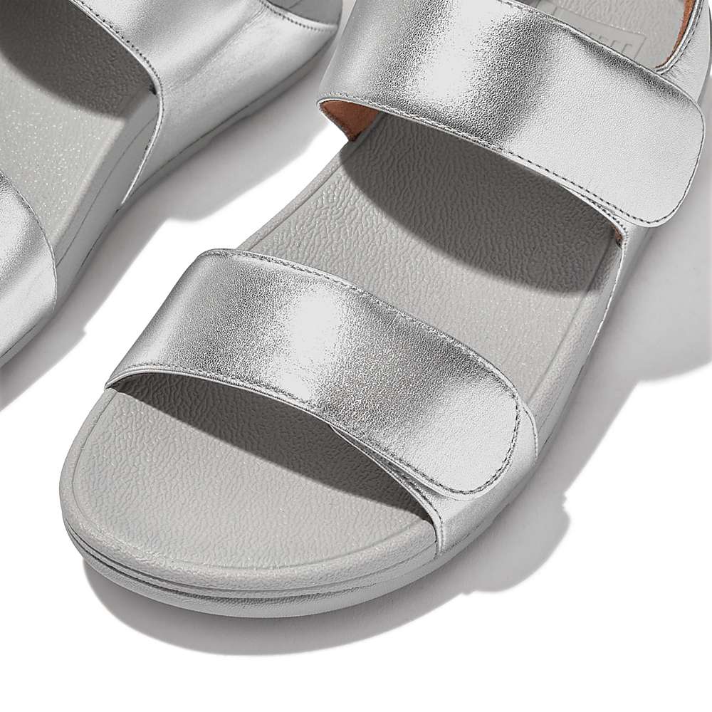 Women's Fitflop LULU Adjustable Leather Sandals Silver | Ireland-93825