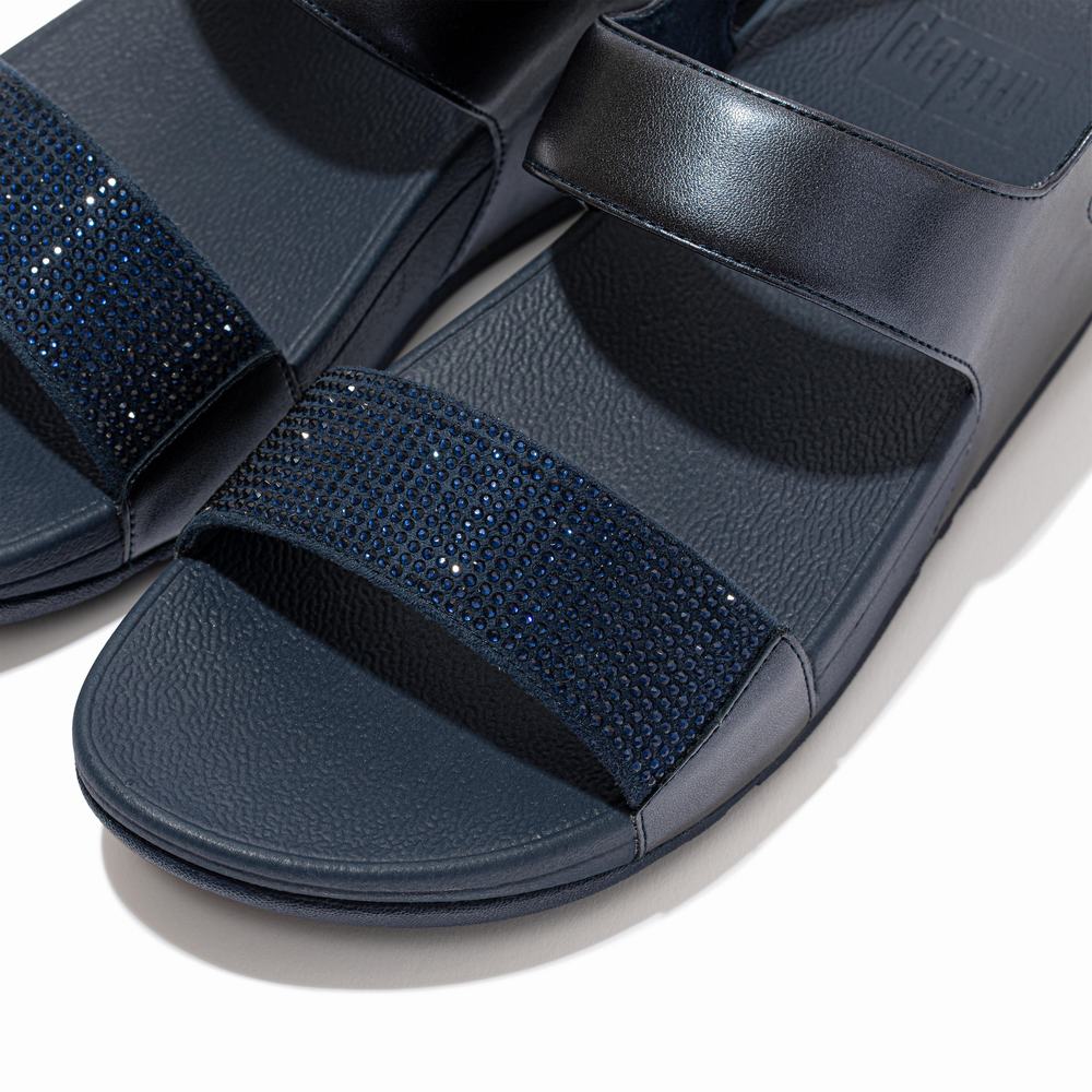 Women's Fitflop LULU Crystal Back-Strap Sandals Navy | Ireland-19842