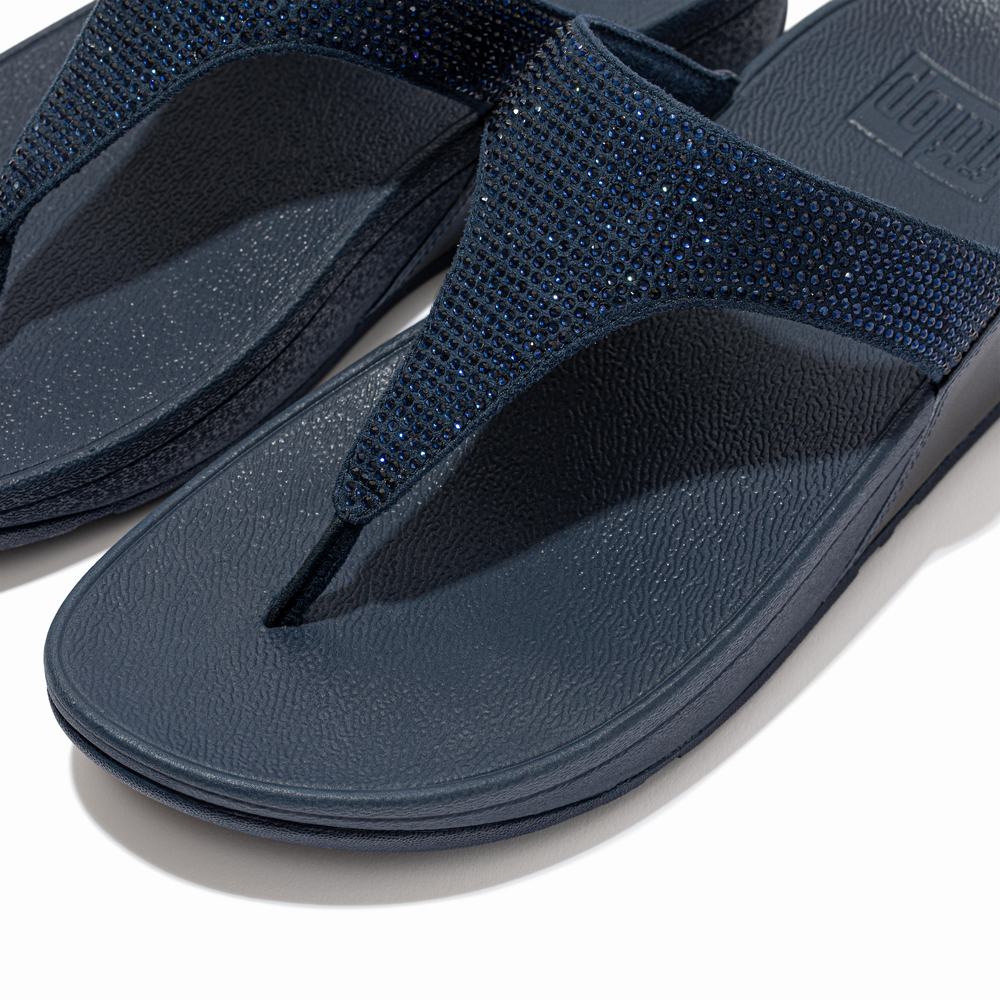 Women's Fitflop LULU Crystal Toe-Post Sandals Navy | Ireland-41806