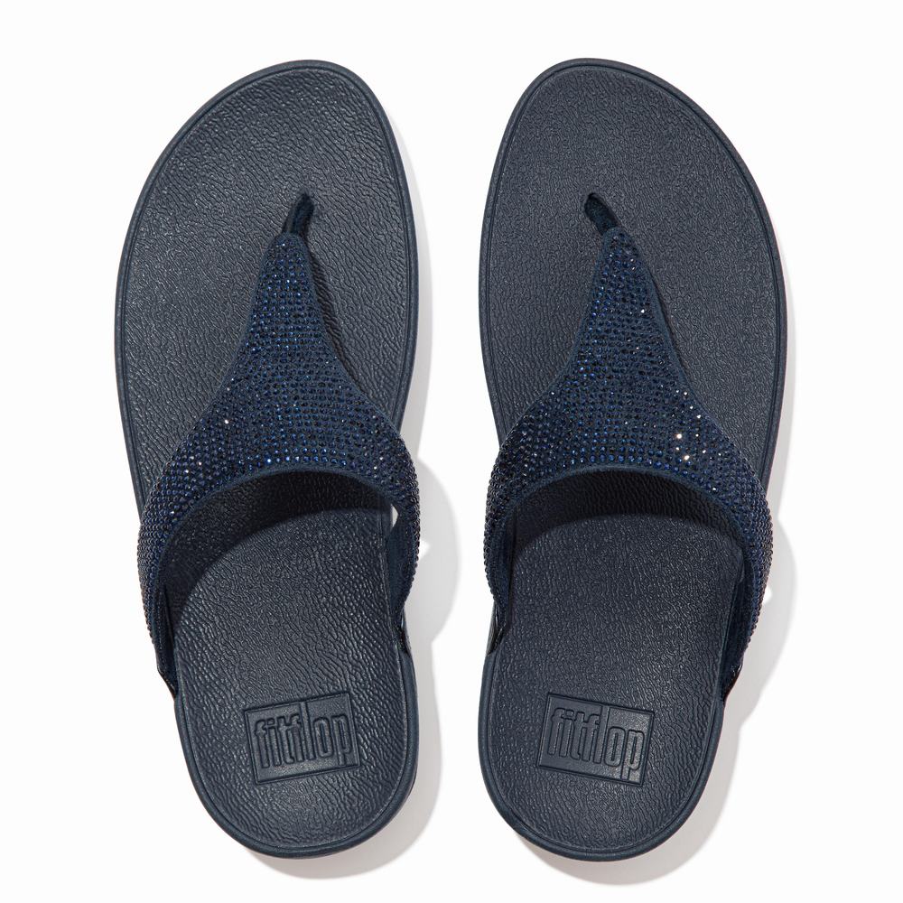 Women's Fitflop LULU Crystal Toe-Post Sandals Navy | Ireland-41806