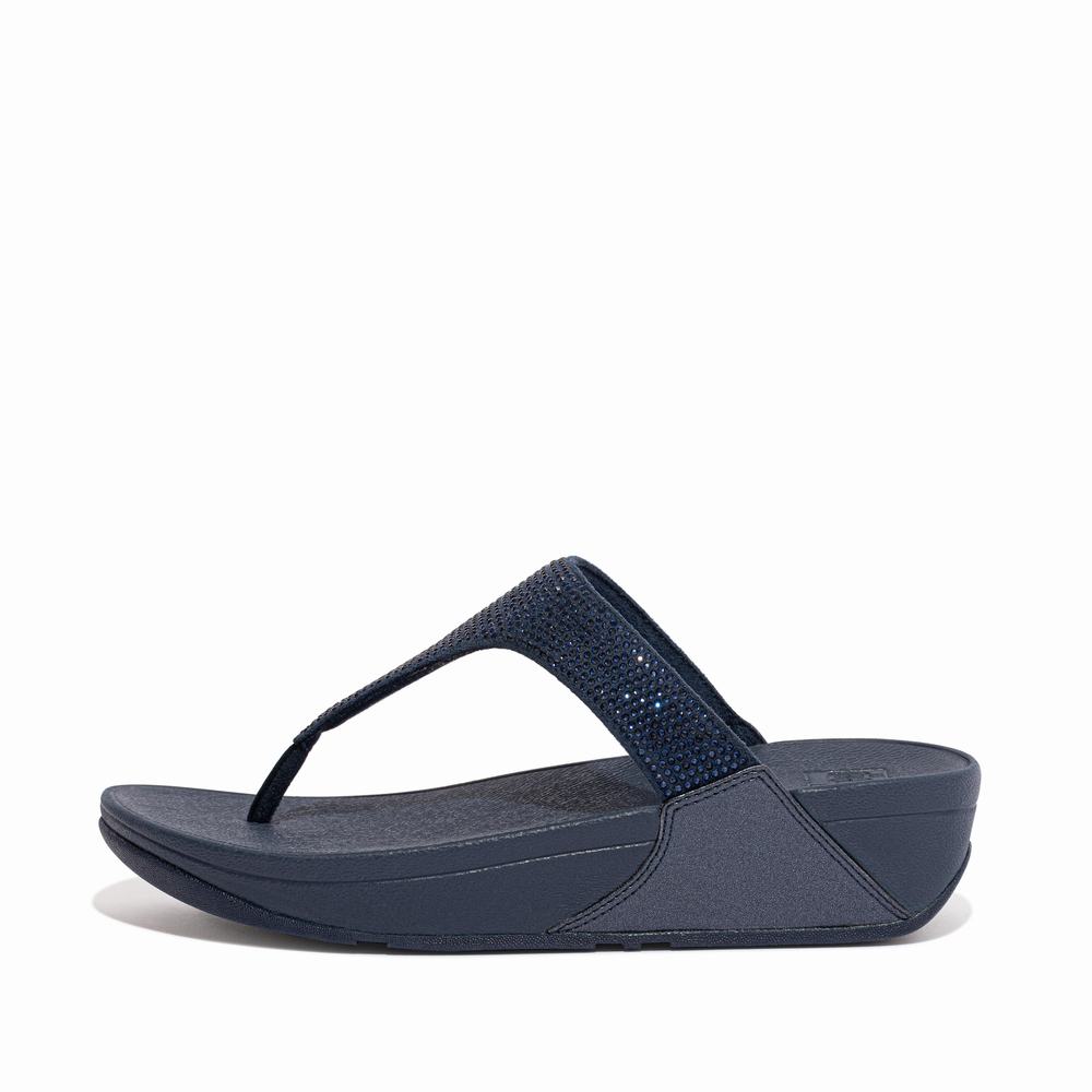 Women\'s Fitflop LULU Crystal Toe-Post Sandals Navy | Ireland-41806