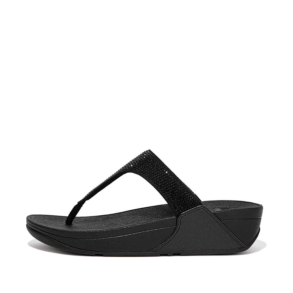 Women\'s Fitflop LULU Crystal Toe-Post Sandals Black | Ireland-61352