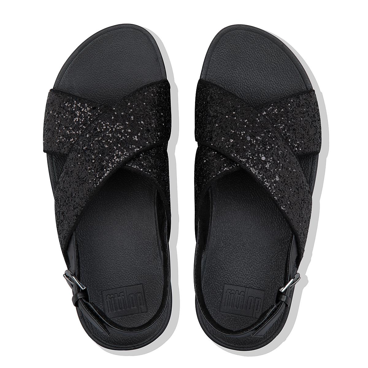 Women's Fitflop LULU Glitter Back-Strap Sandals Black | Ireland-81659