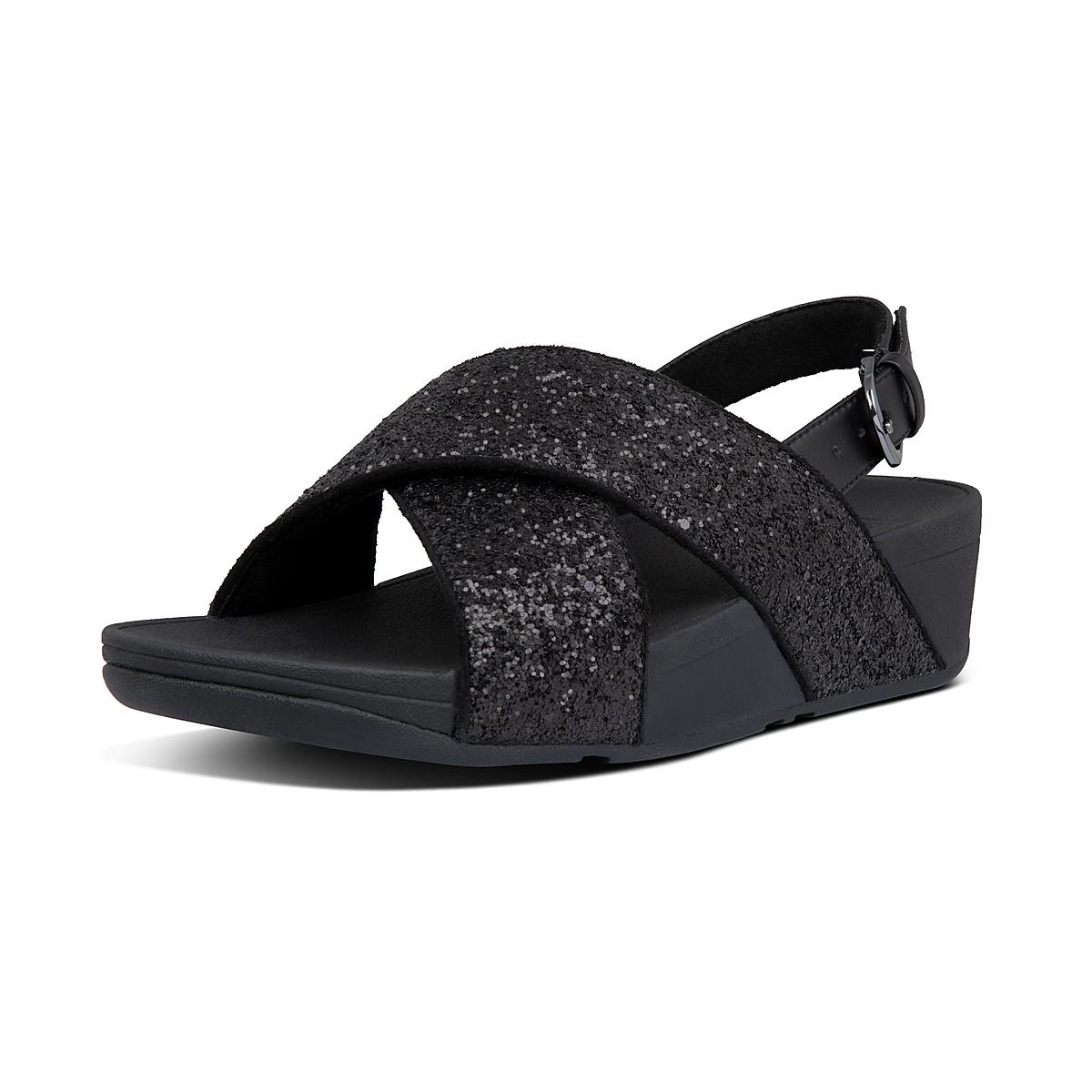 Women's Fitflop LULU Glitter Back-Strap Sandals Black | Ireland-81659