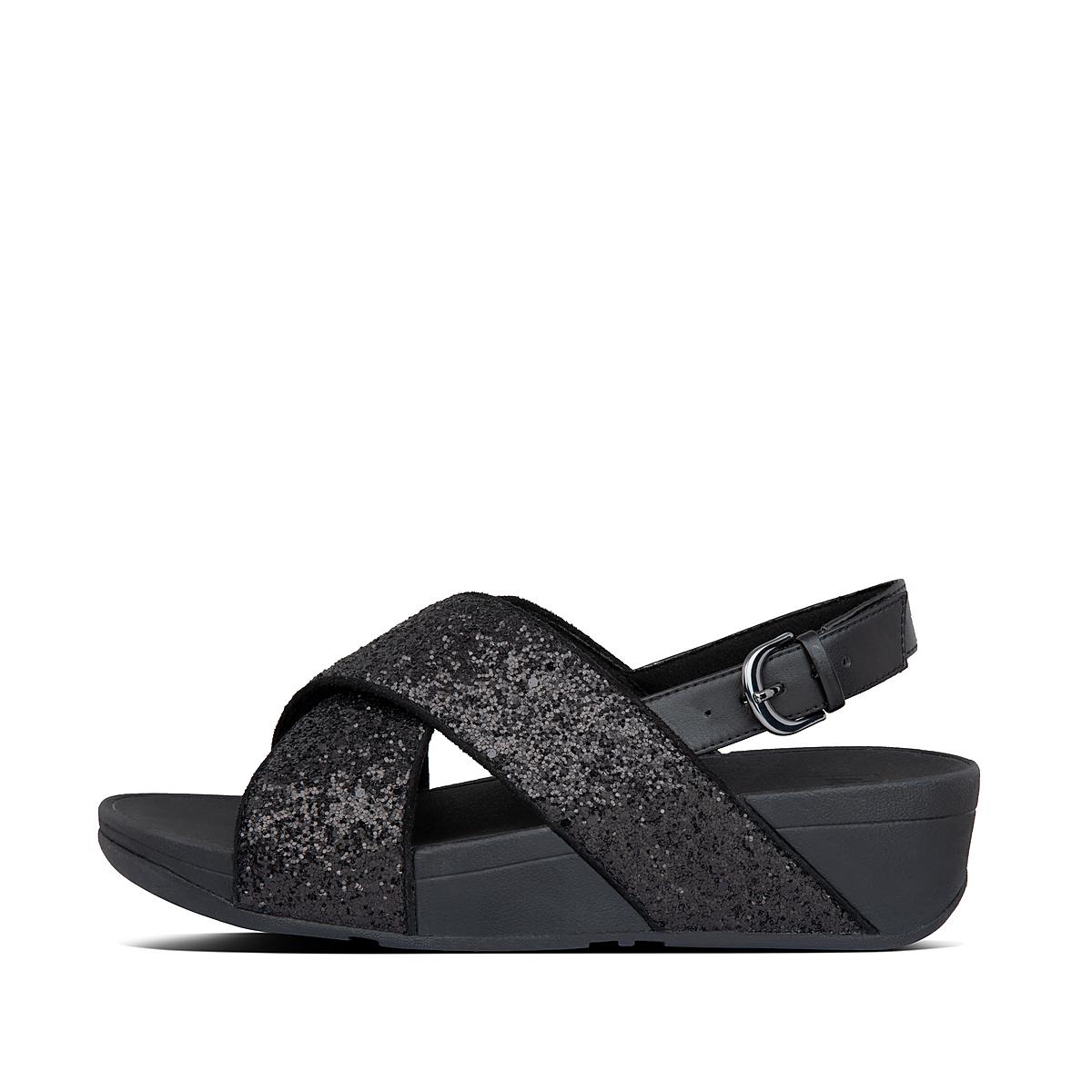 Women\'s Fitflop LULU Glitter Back-Strap Sandals Black | Ireland-81659