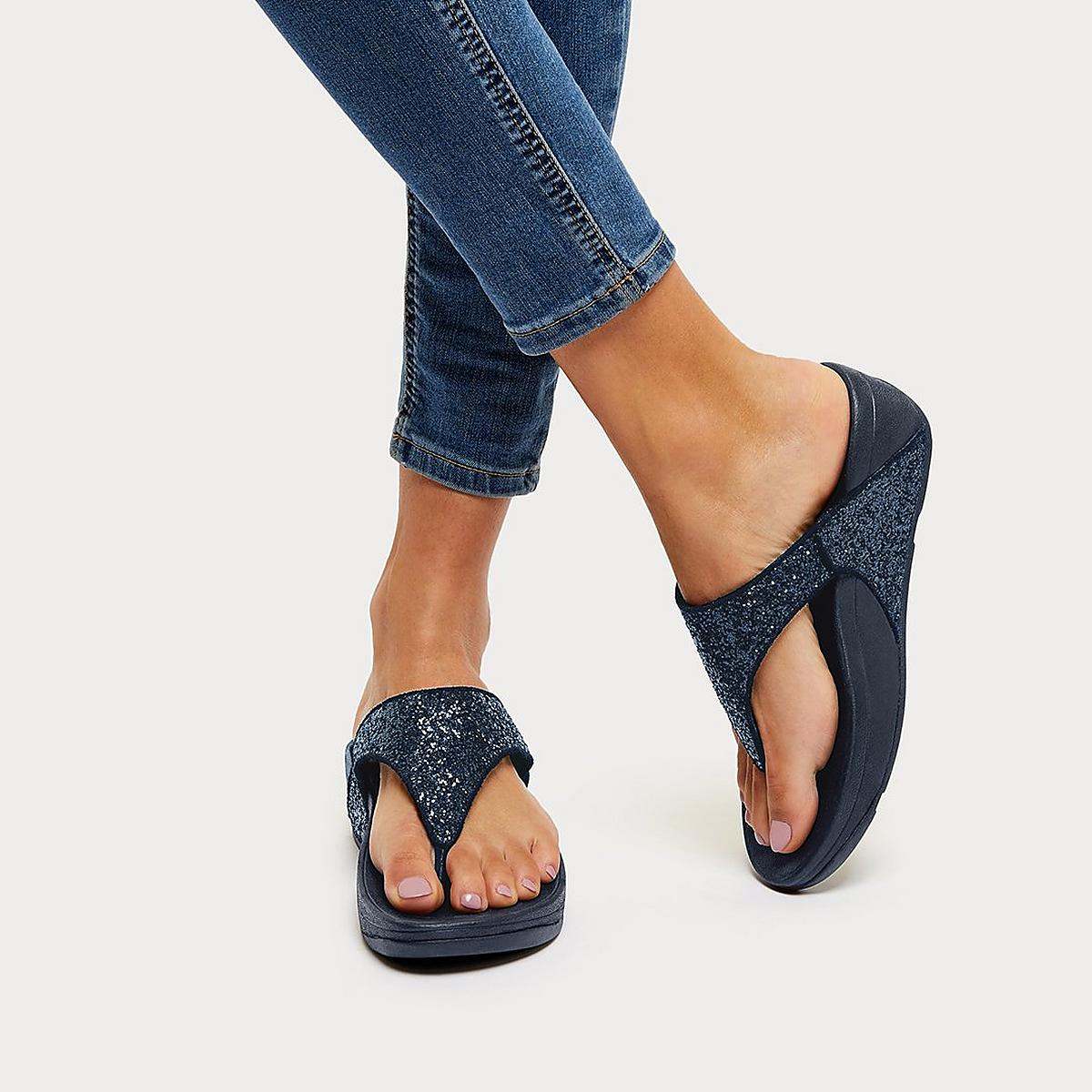 Women's Fitflop LULU Glitter Toe-Post Sandals Navy | Ireland-42578