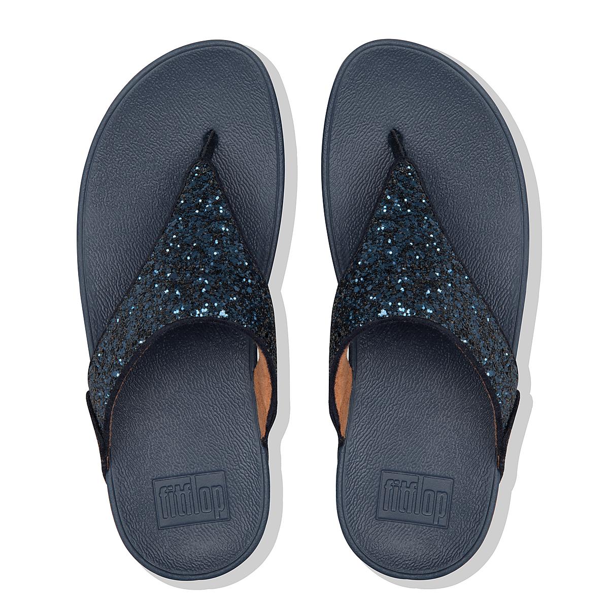 Women's Fitflop LULU Glitter Toe-Post Sandals Navy | Ireland-42578