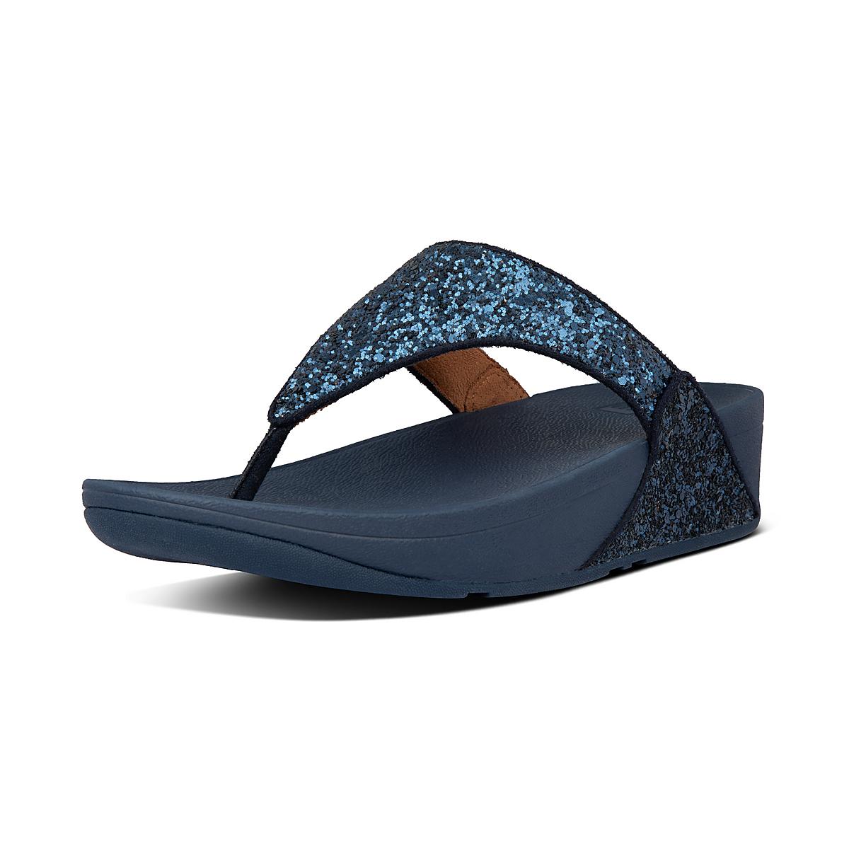 Women's Fitflop LULU Glitter Toe-Post Sandals Navy | Ireland-42578