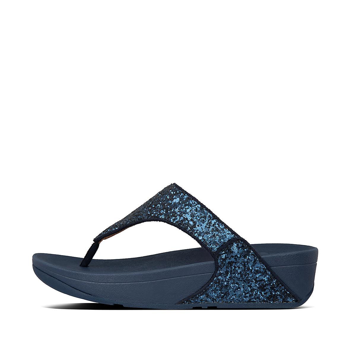 Women\'s Fitflop LULU Glitter Toe-Post Sandals Navy | Ireland-42578