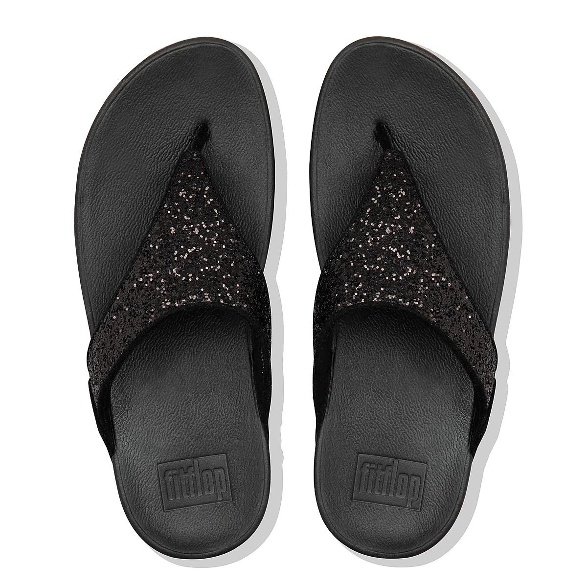 Women's Fitflop LULU Glitter Toe-Post Sandals Black | Ireland-95147