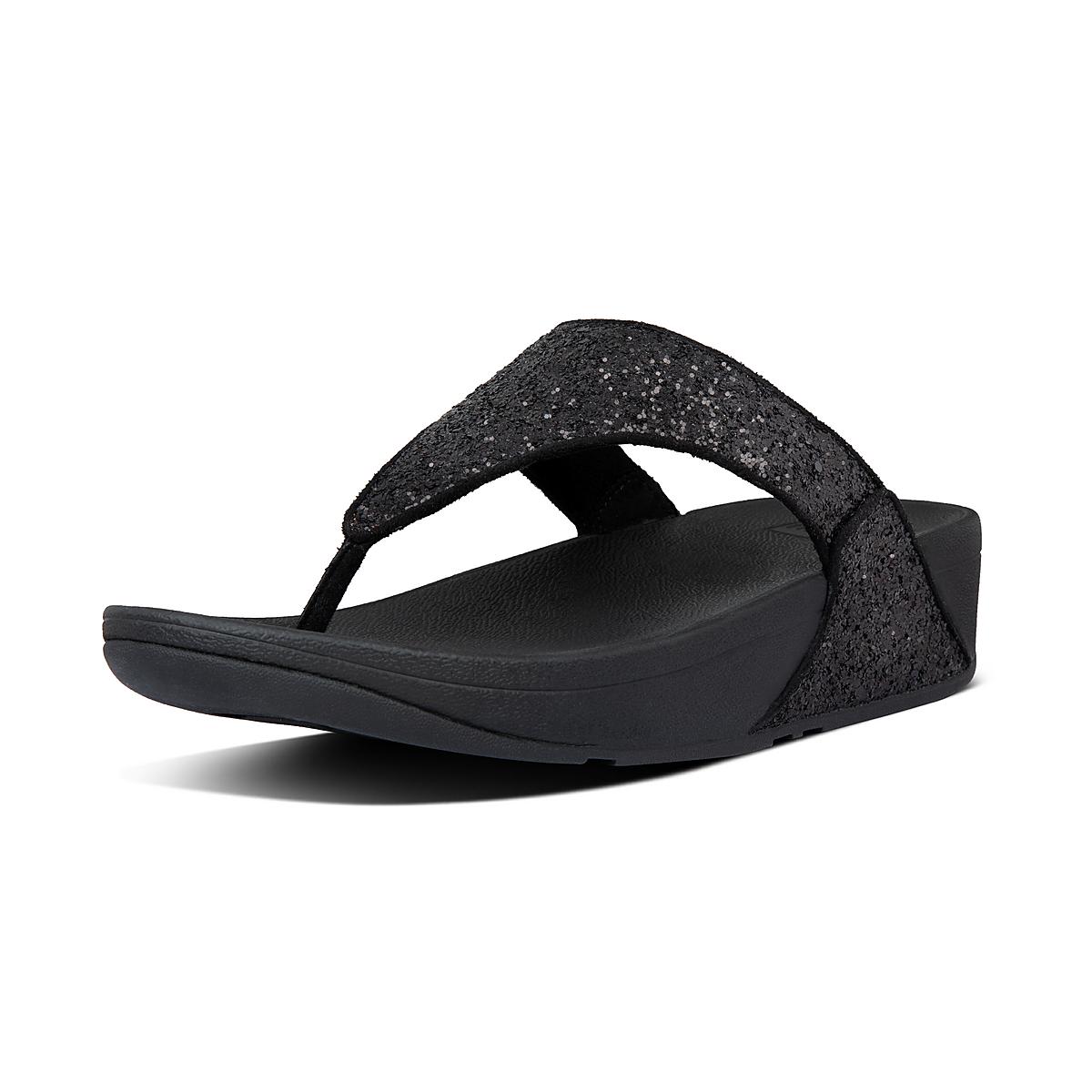 Women's Fitflop LULU Glitter Toe-Post Sandals Black | Ireland-95147