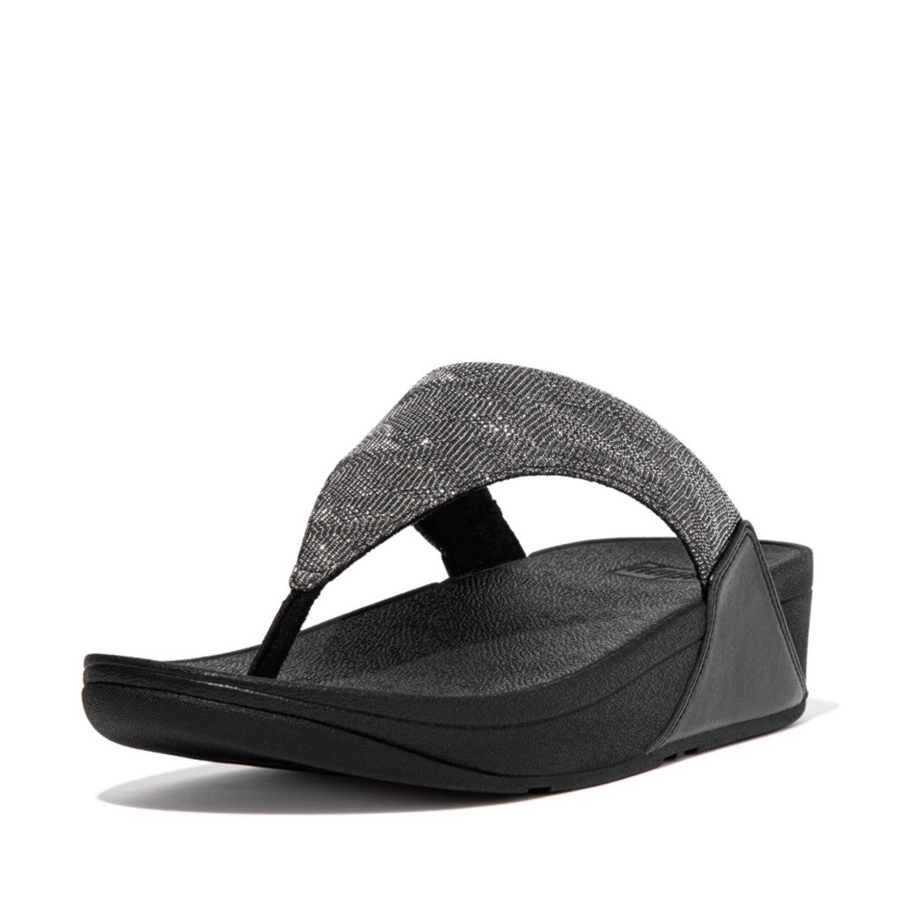 Women's Fitflop LULU Glitz Toe-Post Sandals Black | Ireland-30514