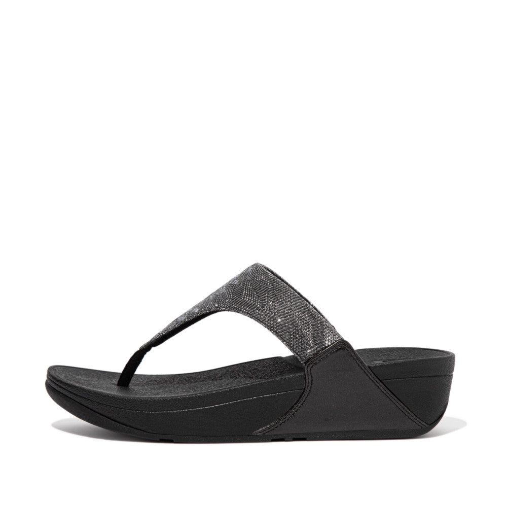 Women\'s Fitflop LULU Glitz Toe-Post Sandals Black | Ireland-30514