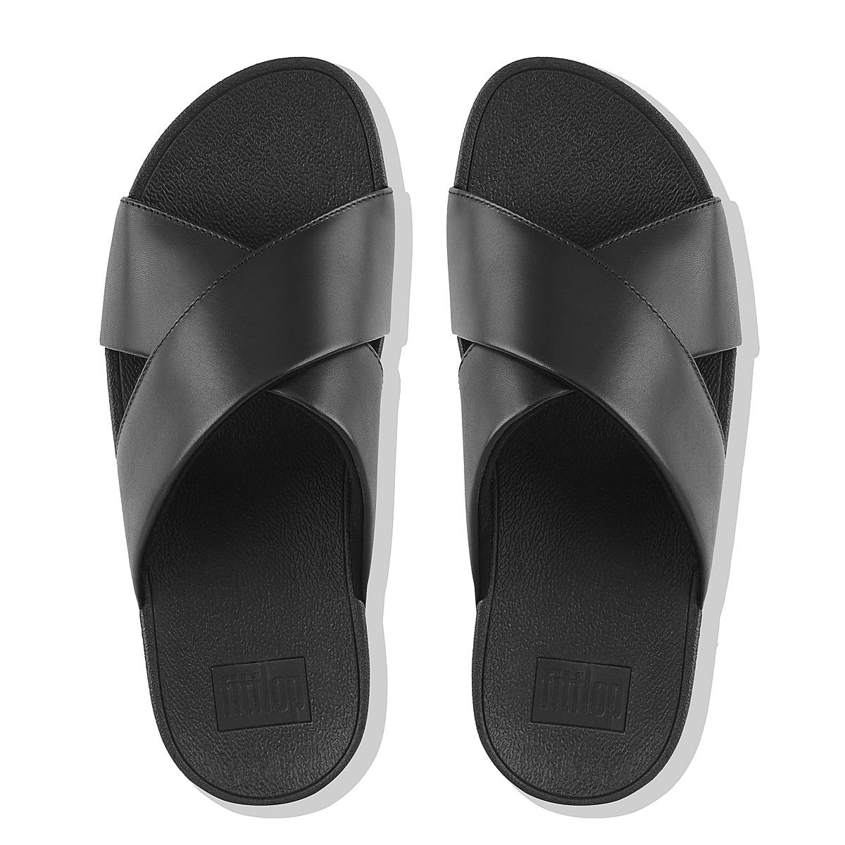 Women's Fitflop LULU Leather Cross Slides Sandals Black | Ireland-08947