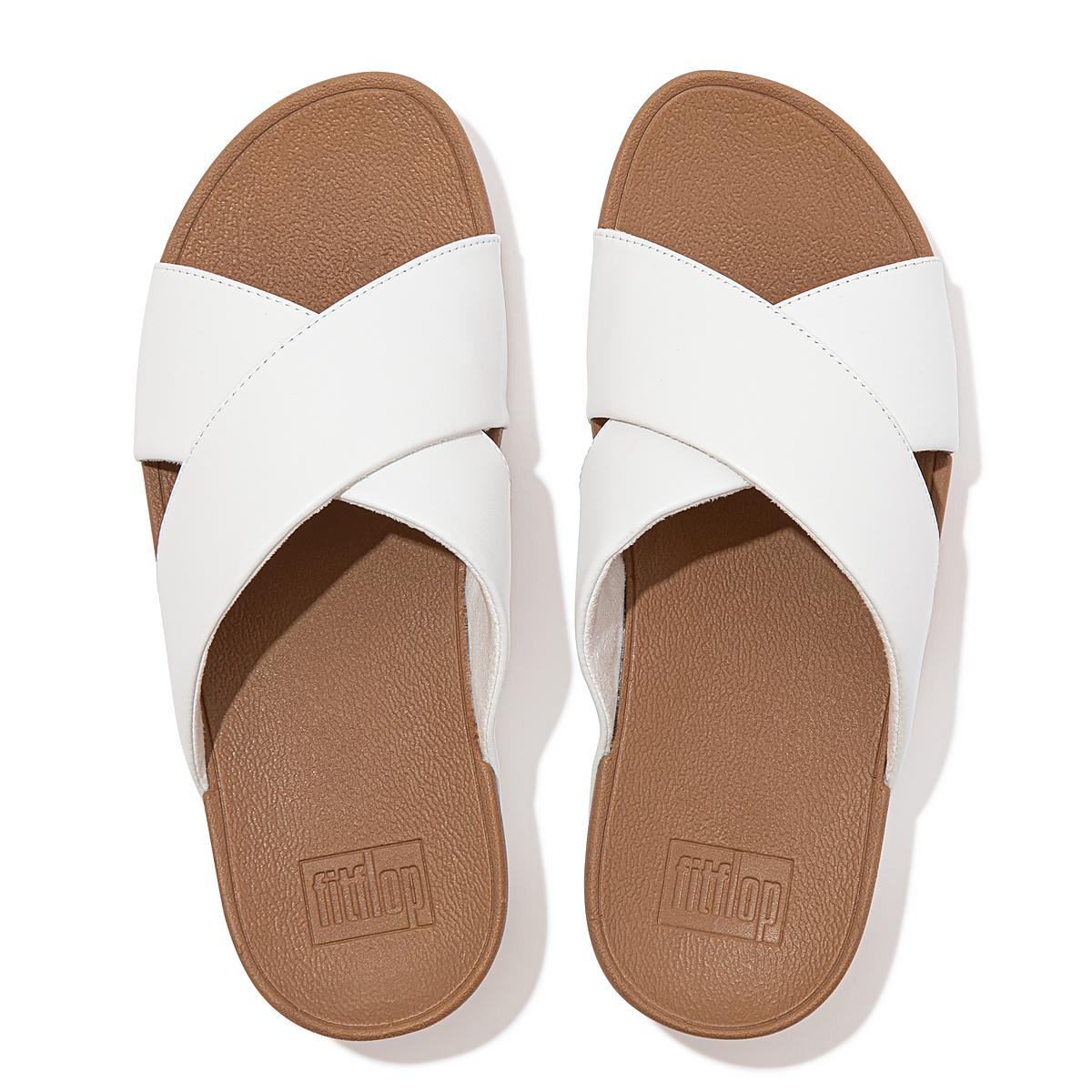 Women's Fitflop LULU Leather Cross Slides Sandals White | Ireland-63504