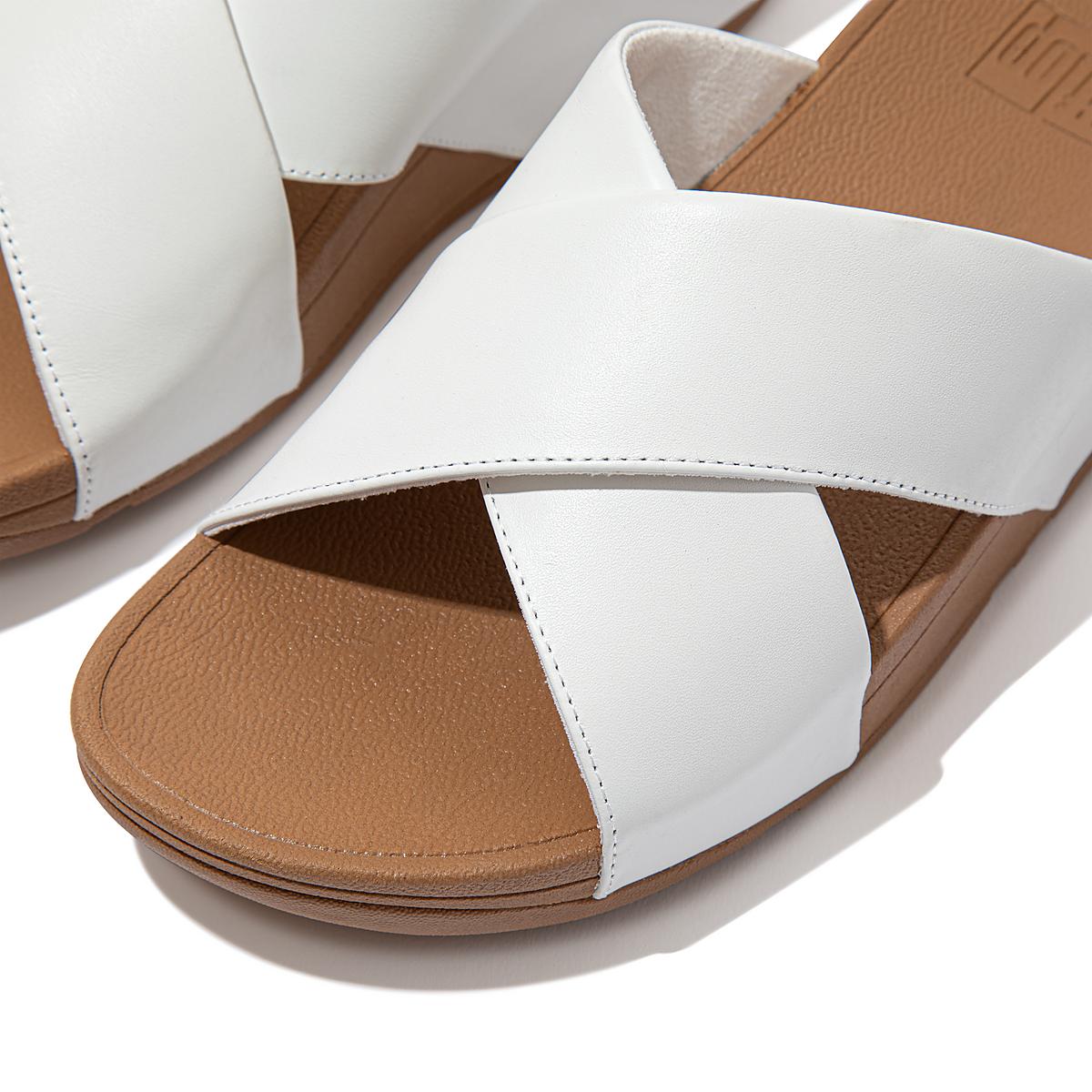 Women's Fitflop LULU Leather Cross Slides Sandals White | Ireland-63504