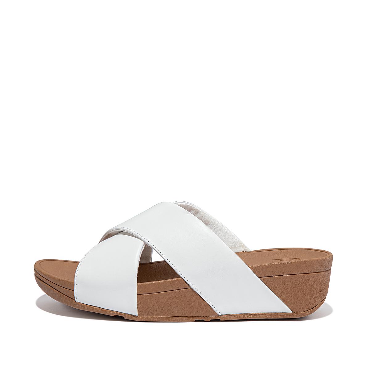 Women\'s Fitflop LULU Leather Cross Slides Sandals White | Ireland-63504