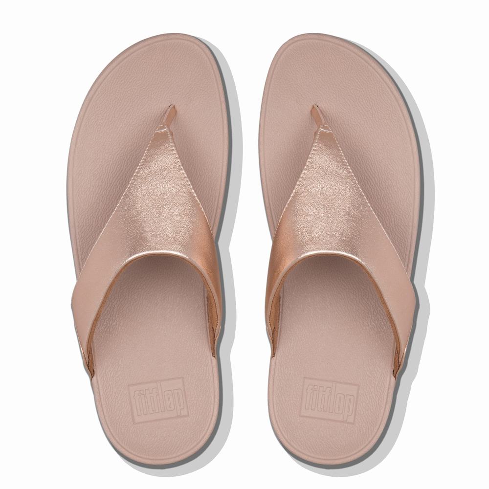 Women's Fitflop LULU Leather Toe-Post Sandals Rose Gold | Ireland-47281