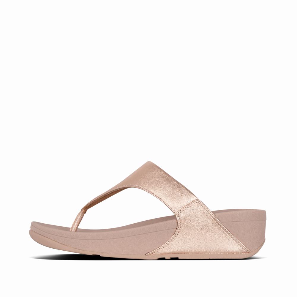 Women\'s Fitflop LULU Leather Toe-Post Sandals Rose Gold | Ireland-47281