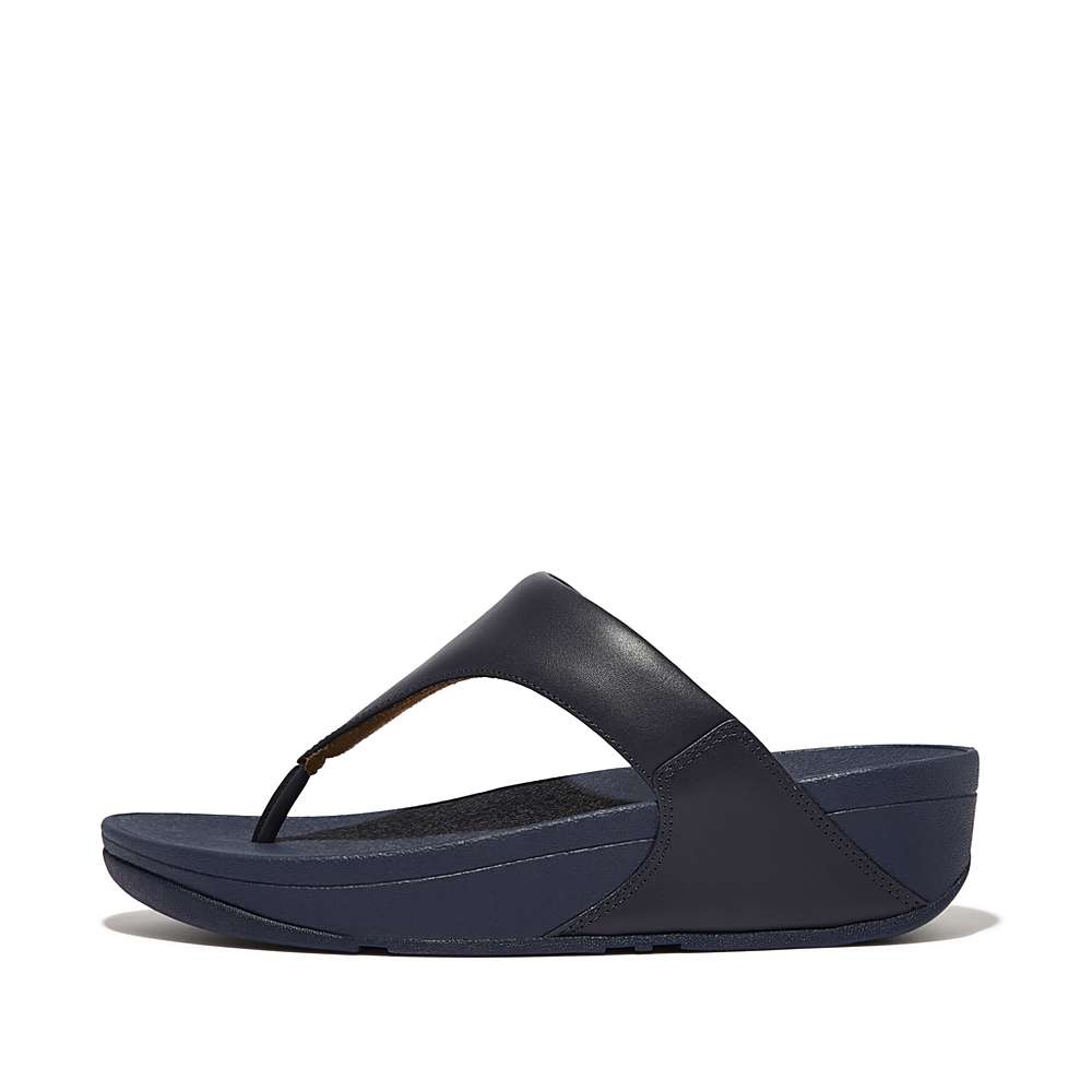 Women\'s Fitflop LULU Leather Toe-Post Sandals Deep Blue | Ireland-78023