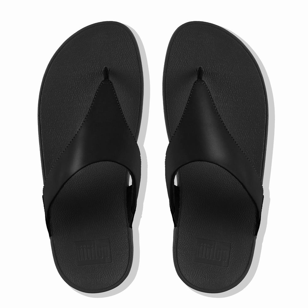 Women's Fitflop LULU Leather Toe-Post Sandals Black | Ireland-81736