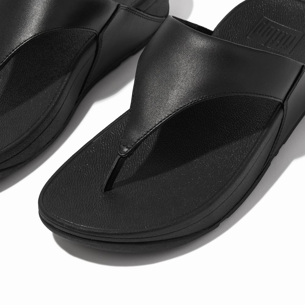 Women's Fitflop LULU Leather Toe-Post Sandals Black | Ireland-81736