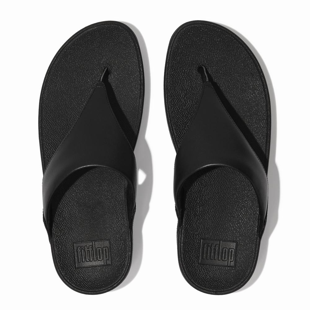 Women's Fitflop LULU Leather Toe-Post Sandals Black | Ireland-81736