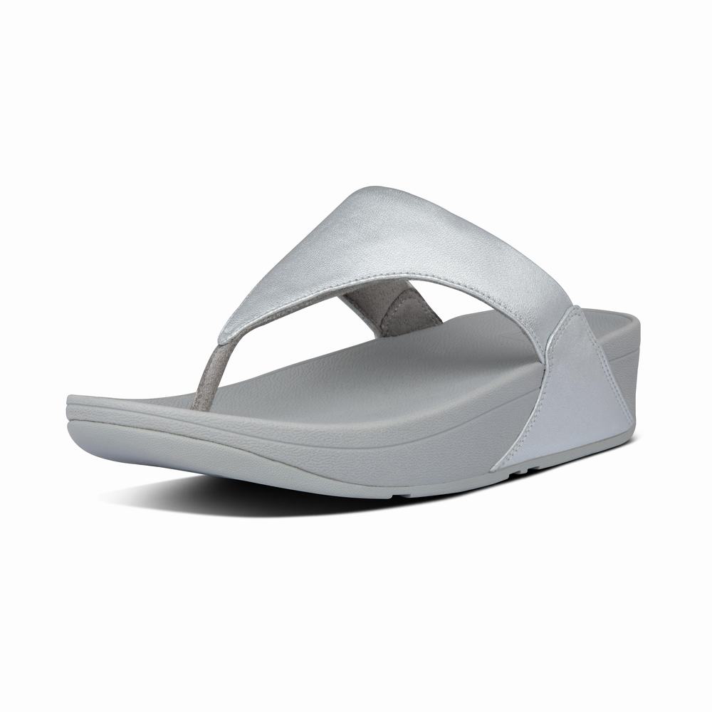 Women's Fitflop LULU Leather Toe-Post Sandals Silver | Ireland-92678