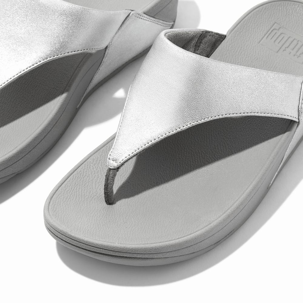 Women's Fitflop LULU Leather Toe-Post Sandals Silver | Ireland-92678