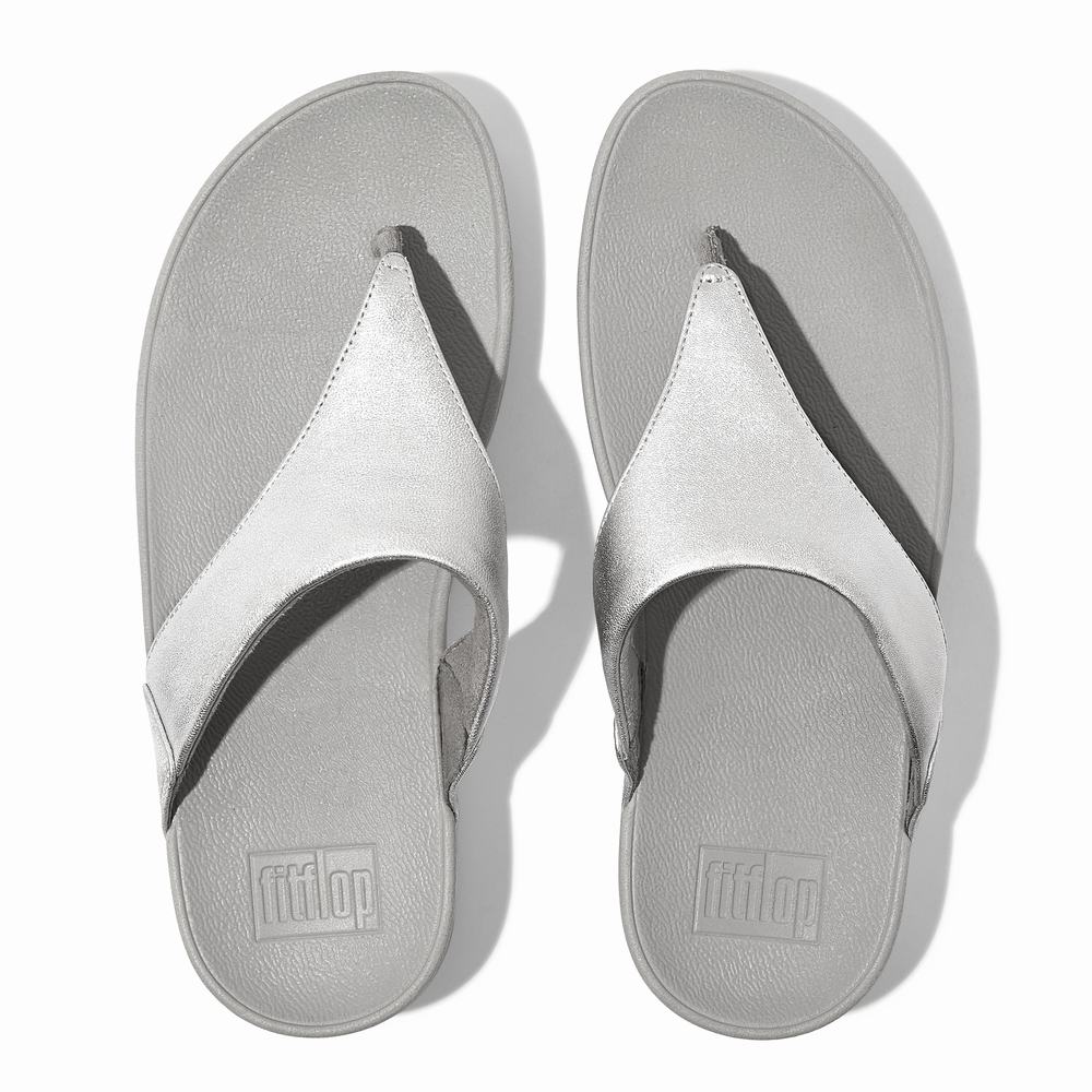 Women's Fitflop LULU Leather Toe-Post Sandals Silver | Ireland-92678