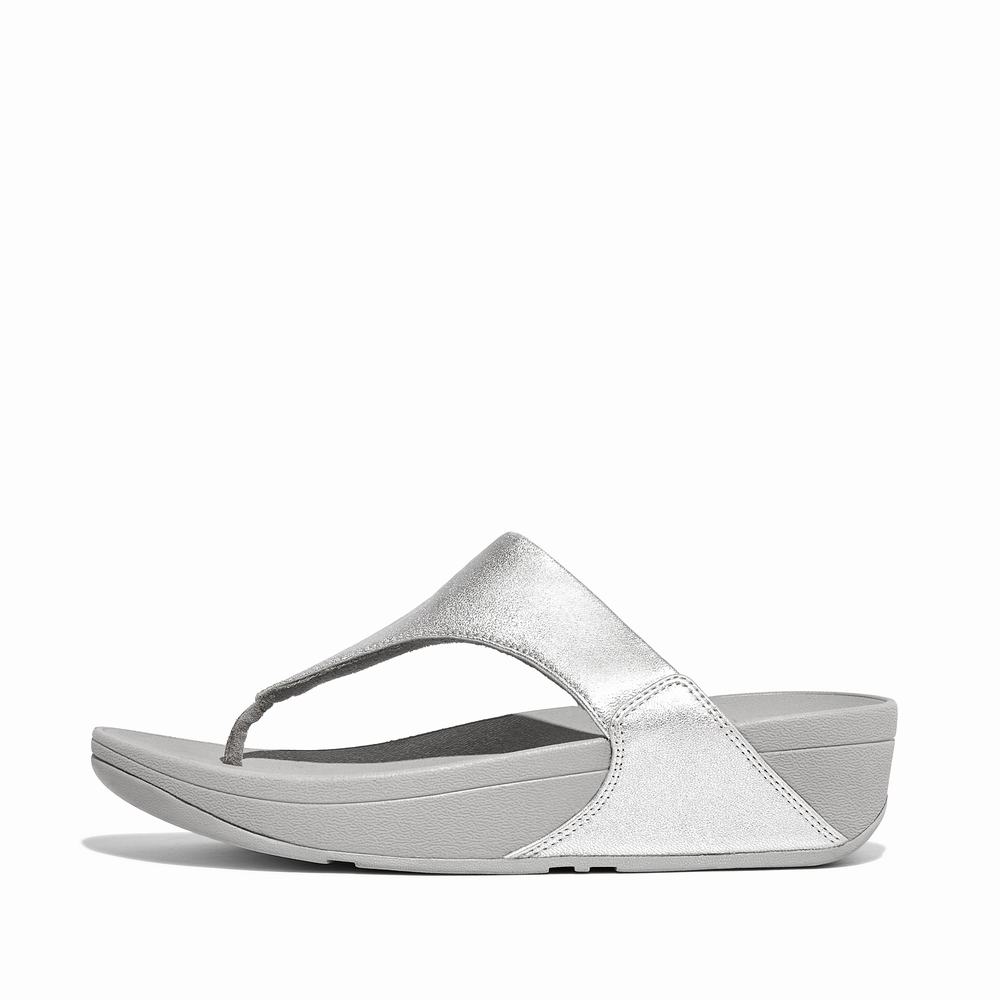 Women\'s Fitflop LULU Leather Toe-Post Sandals Silver | Ireland-92678