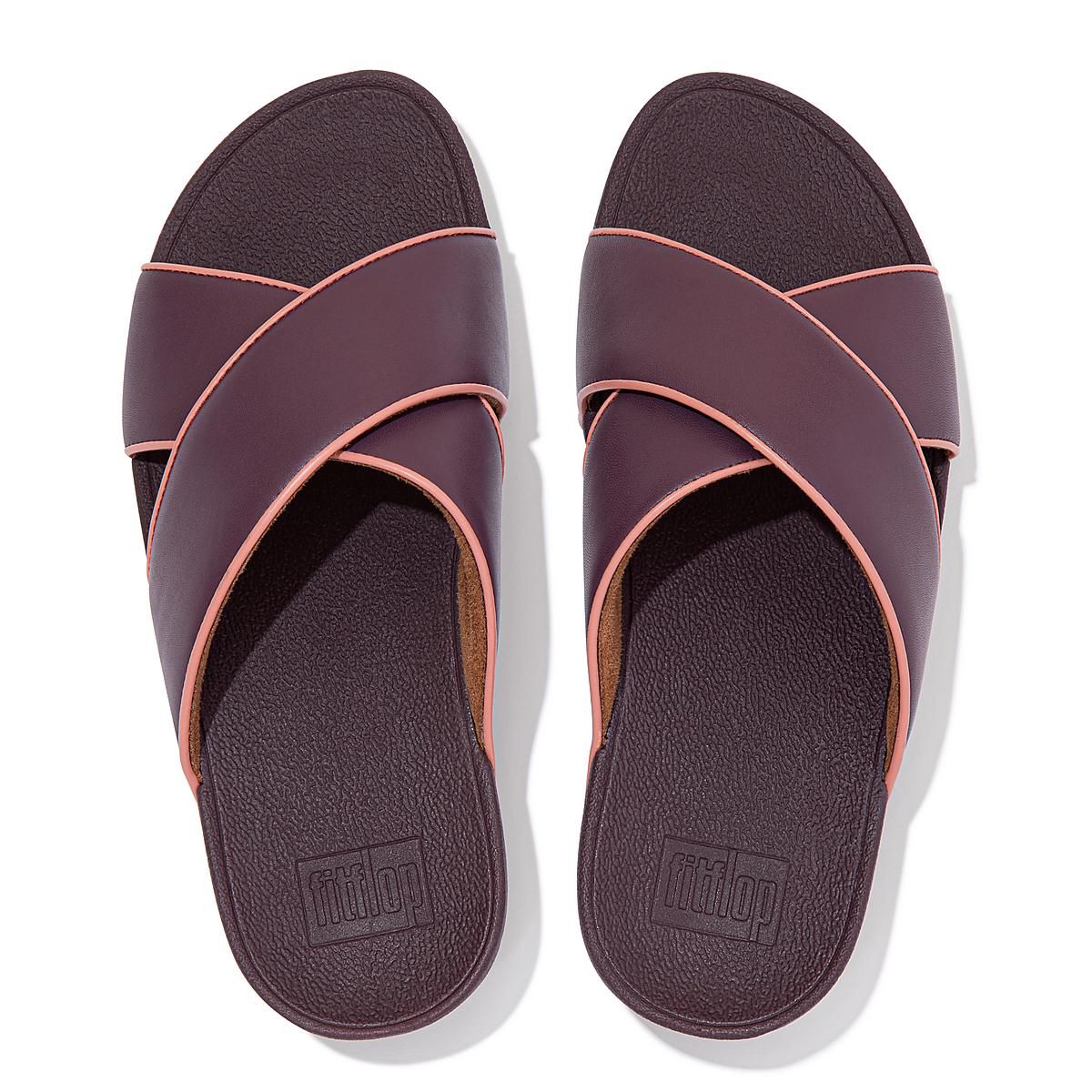 Women's Fitflop LULU Pop Binding Leather Cross Slides Sandals Purple | Ireland-41038